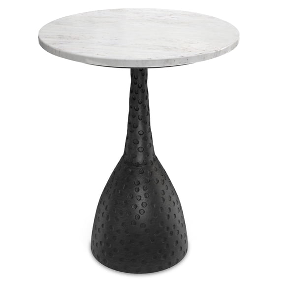 Simpli Home Myles 16 inch Wide Aluminum and Marble Contemporary Modern Side Table in Black