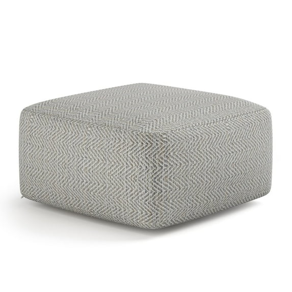 Simpli Home Nate 20 inch Wide Boho Square Pouf in Patterned Grey Mélange Cotton