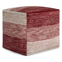 Simpli Home Naya Boho Cube Pouf in Blue Melange Cotton