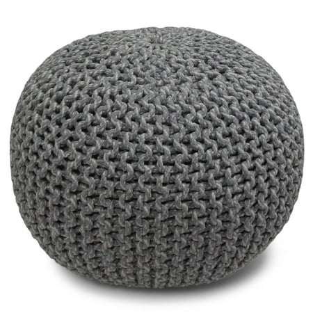 Simpli Home - Nikki Round Contemporary Polystyrene/Knitted Cotton Pouf - Blue/Navy Blue