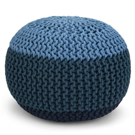 Simpli Home - Nikki Round Contemporary Polystyrene/Knitted Cotton Pouf - Blue/Navy Blue