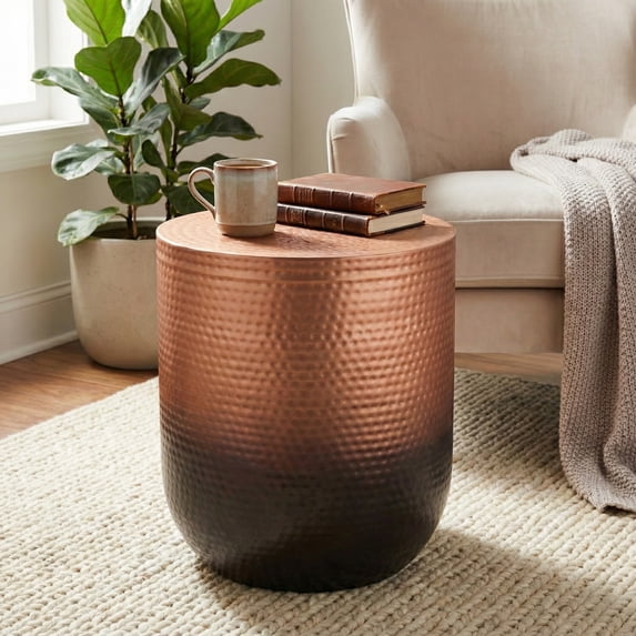 Simpli Home Nova 19 inch Wide Hammered Iron Round Accent Table, Penny Ombre