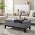 thumbnail image 1 of Oregon 42"W Rectangle Storage Ottoman Bench with Tray in Stone Gray Faux Leather, 1 of 14