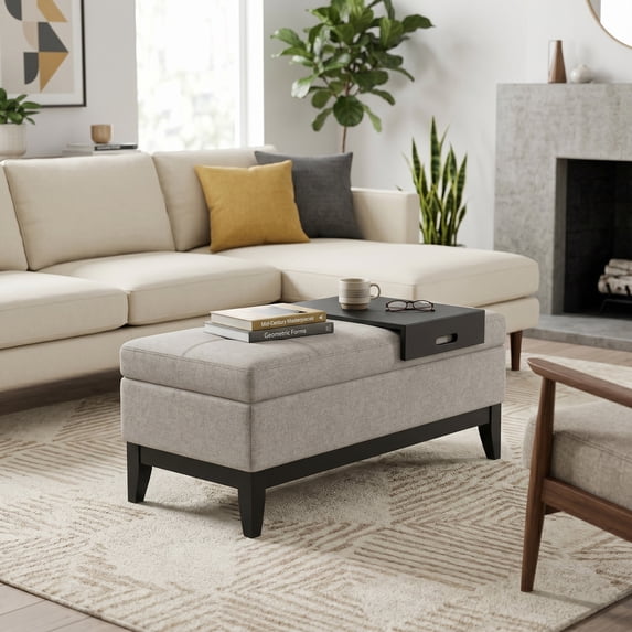 Oregon 42"W Rectangle Storage Ottoman Bench in Cloud Gray Linen Look Fabric