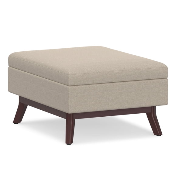 Owen 34 inch Wide Mid-Century Modern Coffee Table Storage Ottoman in Natural Linen Look Fabric