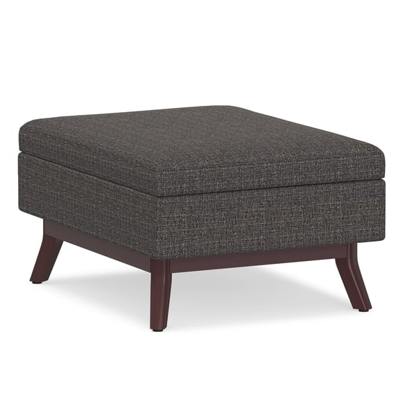 Owen 34 inch Wide Mid-Century Modern Coffee Table Storage Ottoman in Ebony Tweed Look Fabric