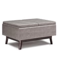 thumbnail image 1 of Owen 34 inch Wide Mid-Century Modern Tray Top Small Coffee Table Storage Ottoman in Distressed Grey Vegan Leather, 1 of 8