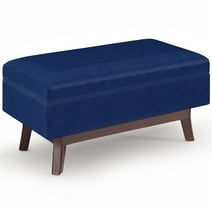 Simpli Home Owen 36" Mid Century Velvet Upholstered Storage Ottoman in Blue