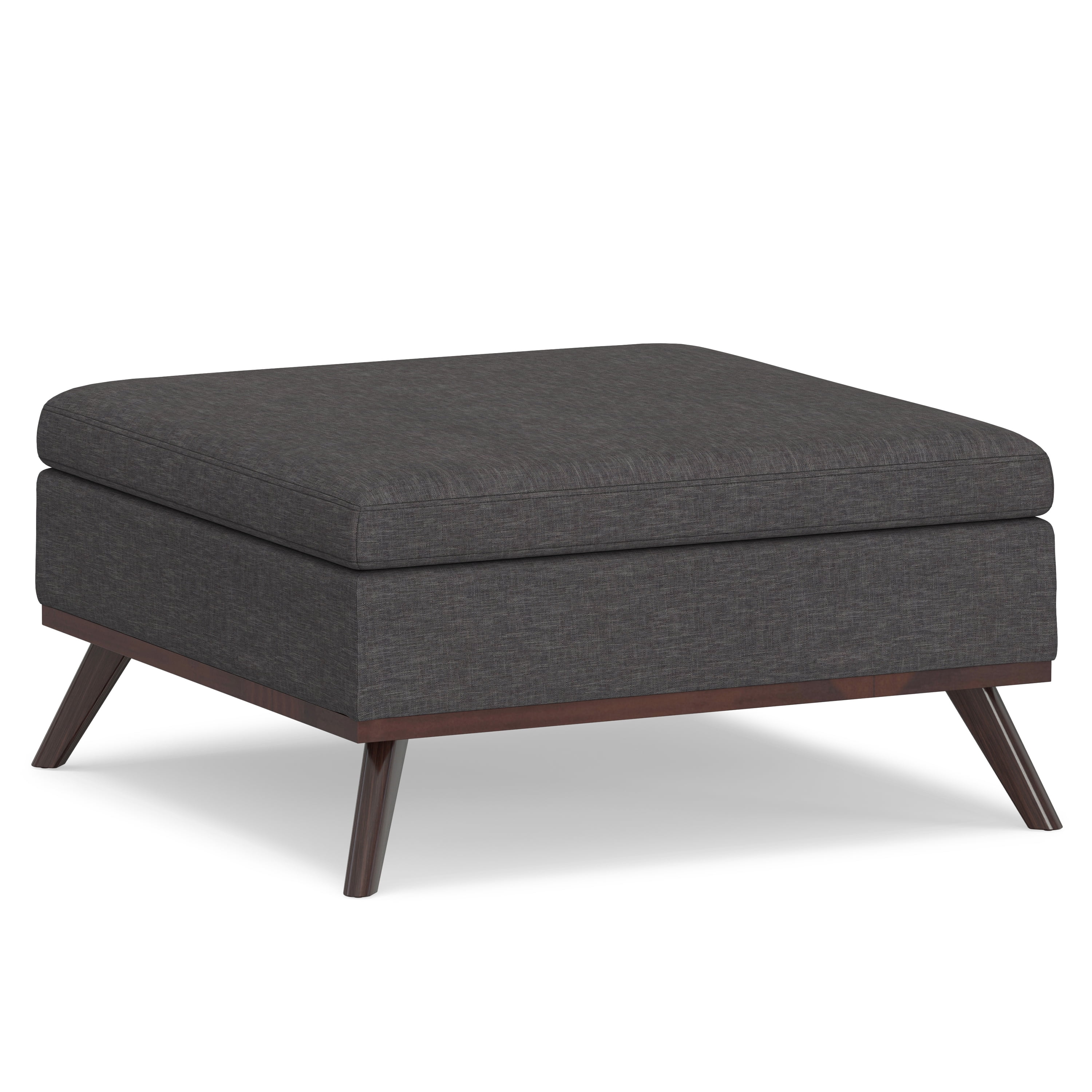 Slate Gray Linen Mid-Century Modern Storage Ottoman