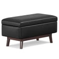 thumbnail image 1 of Owen 36 inch Wide Mid-Century Modern Small Rectangular Storage Ottoman in Distressed Black Vegan Leather, 1 of 14