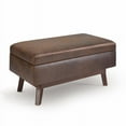 thumbnail image 1 of Owen 36 inch Wide Mid-Century Modern Small Rectangular Storage Ottoman in Distressed Chestnut Brown Vegan Leather, 1 of 4