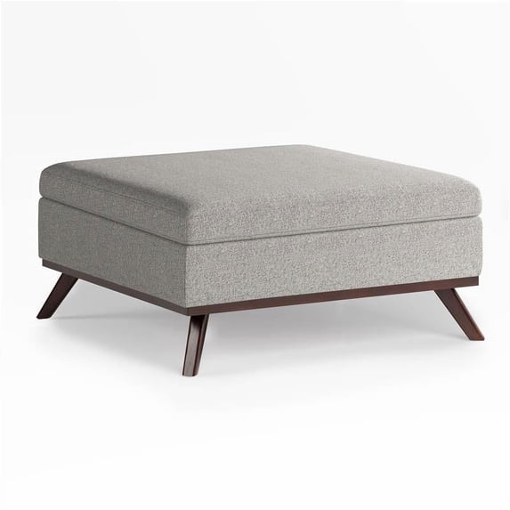 Simpli Home Owen 36 in. W Square Coffee Table Storage Ottoman in Cloud Gray Polyester Fabric