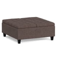 thumbnail image 1 of Owen 36 inch Wide Mid-Century Modern Square Coffee Table Storage Ottoman in Distressed Dark Blue Vegan Leather, 1 of 7