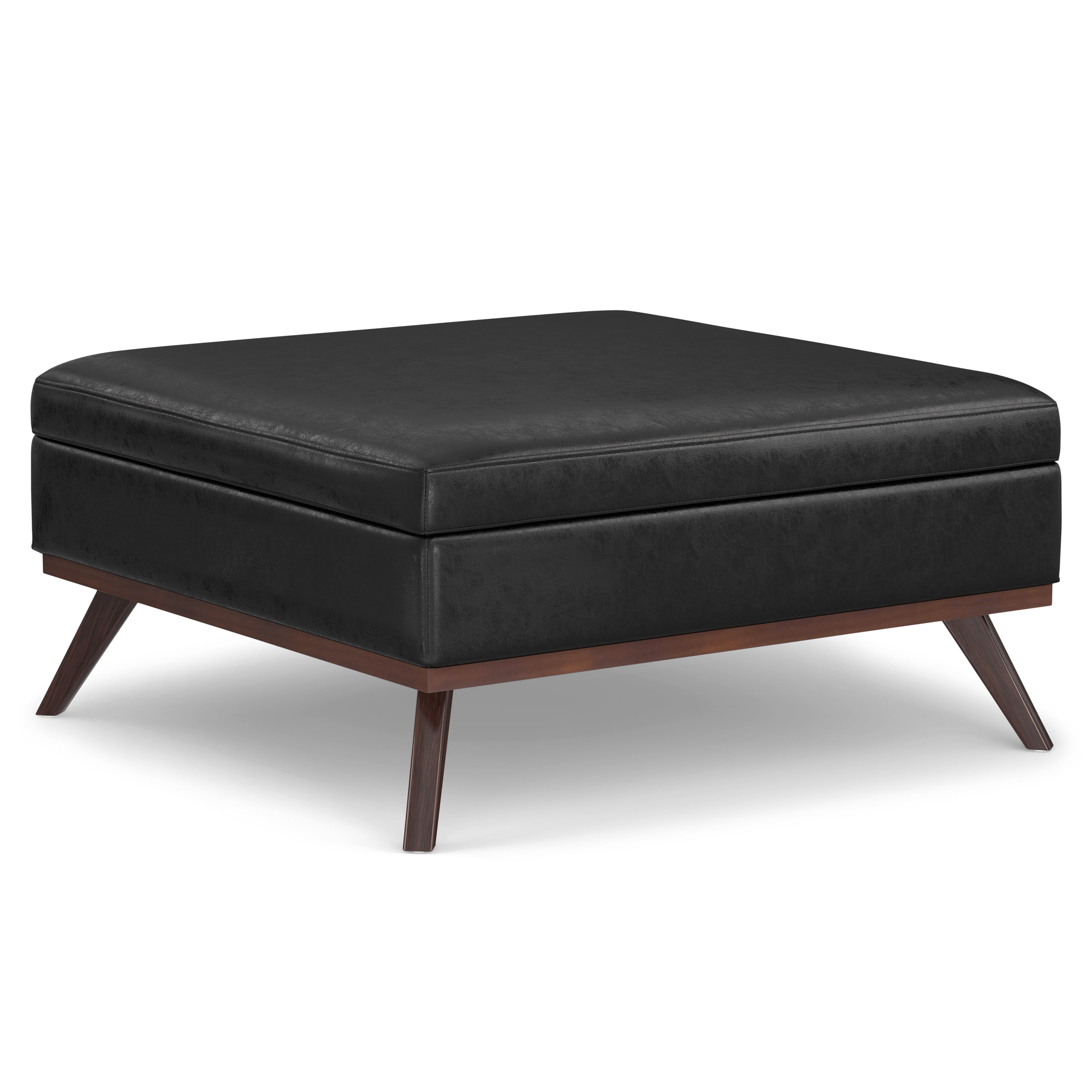 Owen 40" Distressed Black Vegan Leather Coffee Table Ottoman