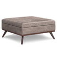 thumbnail image 1 of Owen 40 inch Wide Mid-Century Modern XL Square Coffee Table Storage Ottoman in Distressed Grey Taupe Vegan Leather, 1 of 13