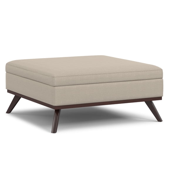 Simpli Home Owen 40 inch Wide Mid Century Modern Square XL Coffee Table Storage Ottoman in Natural Polyester Fabric, Assembled