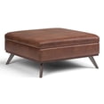 thumbnail image 1 of Owen 40 inch Wide Mid-Century Modern XL Square Coffee Table Storage Ottoman in Distressed Saddle Brown Vegan Leather, 1 of 4