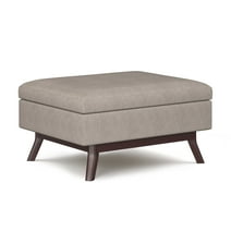 Simpli Home Owen Coffee Table Storage Ottoman in Natural Linen Look Fabric