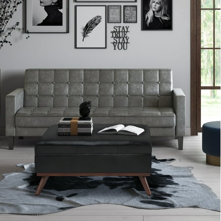 Simpli Home - Owen 36 inch Wide Mid Century Modern Square Coffee Table Storage Ottoman - Midnight Black