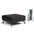 thumbnail image 1 of Owen 36 inch Wide Mid-Century Modern Square Coffee Table Storage Ottoman in Distressed Black Vegan Leather, 1 of 11