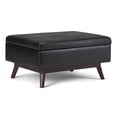 thumbnail image 1 of Owen 34 inch Wide Mid-Century Modern Coffee Table Storage Ottoman in Distressed Black Vegan Leather, 1 of 7