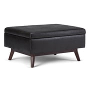 Simpli Home Owen Faux Leather Storage Coffee Table Ottoman in Distressed Black