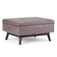 thumbnail image 1 of Owen 34 inch Wide Mid-Century Modern Coffee Table Storage Ottoman in Distressed Grey Taupe Vegan Leather, 1 of 7