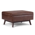 thumbnail image 1 of Owen 34 inch Wide Mid-Century Modern Coffee Table Storage Ottoman in Distressed Saddle Brown Vegan Leather, 1 of 8