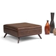 thumbnail image 1 of Owen 36 inch Wide Mid-Century Modern Square Coffee Table Storage Ottoman in Distressed Chestnut Brown Vegan Leather, 1 of 7