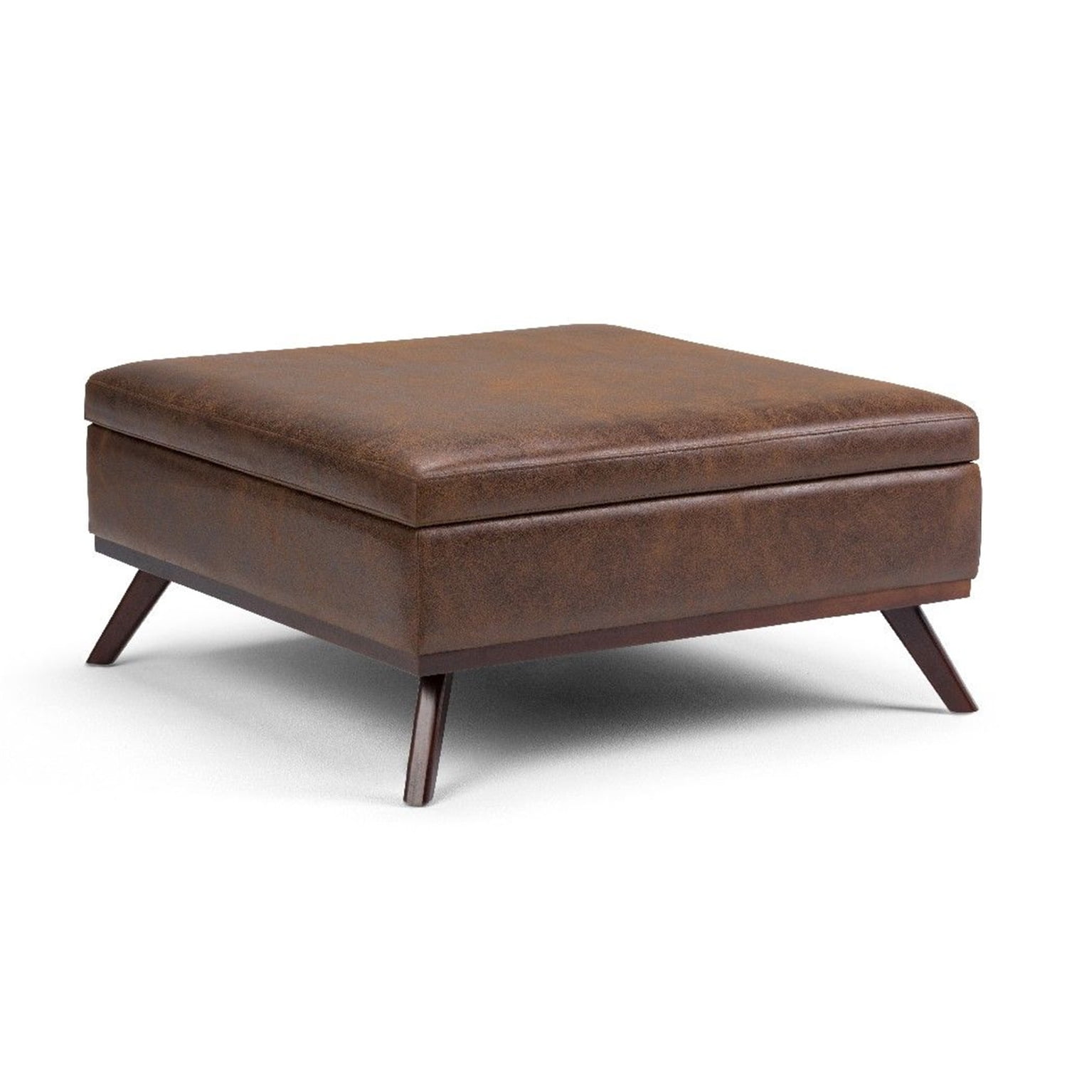 Owen Distressed Chestnut Brown Faux Leather Square Storage Ottoman