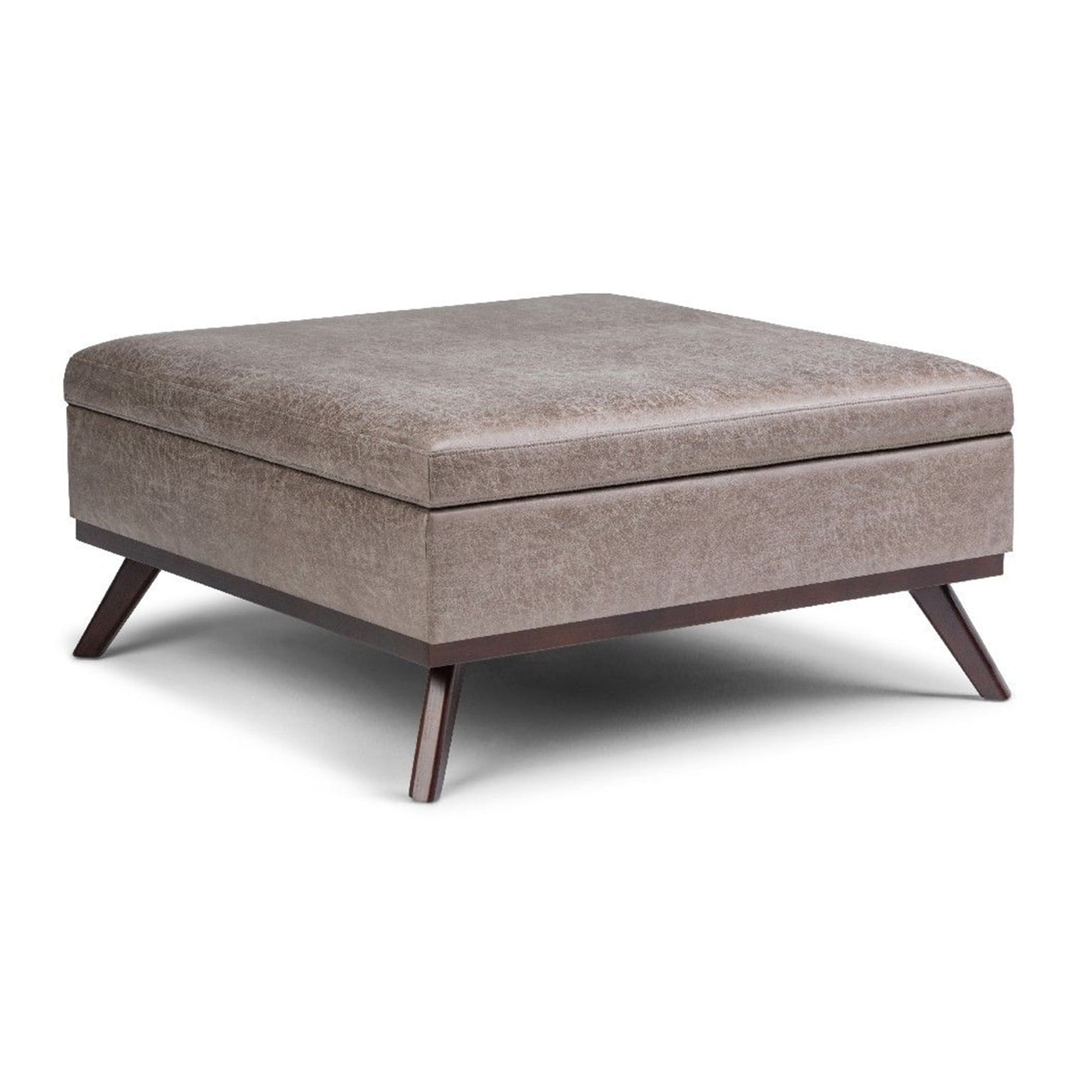 Owen 36" Distressed Grey Taupe Faux Leather Storage Ottoman