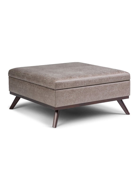 Simpli Home Owen Square Coffee Table Storage Ottoman-Color:Distressed Grey Taupe