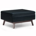 thumbnail image 1 of Owen 34 inch Wide Mid-Century Modern Coffee Table Storage Ottoman in Distressed Dark Blue Vegan Leather, 1 of 13