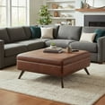 thumbnail image 1 of Simpli Home Owen XL 40 inch Wide Solid Wood Coffee Table Storage Ottoman, Distressed Pecan Brown, 1 of 6