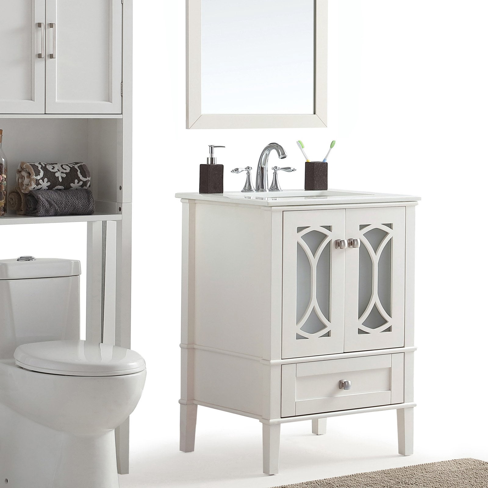Simpli Home Paige 24" Bath Vanity with White Quartz Marble Top