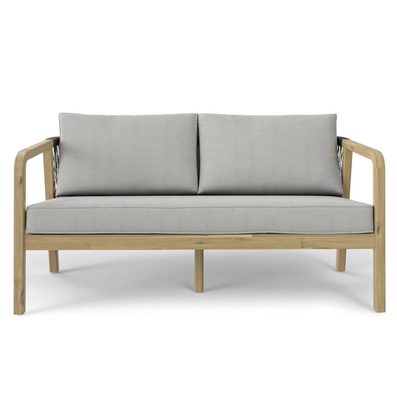 Simpli Home Palmetto 58 inch Wide Contemporary Outdoor Sofa in Stone Grey Polyester Fabric, Fully Assembled