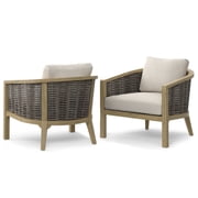 Simpli Home Parkside 32 inch Wide Contemporary Outdoor Conversation Chair Set of 2 in Natural Polyester Fabric, Fully Assembled