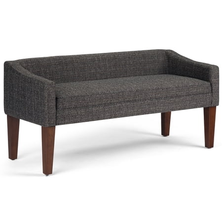 Simpli Home Parris 50 inch Wide Upholstered Bench in Ebony Tweed Look Fabric