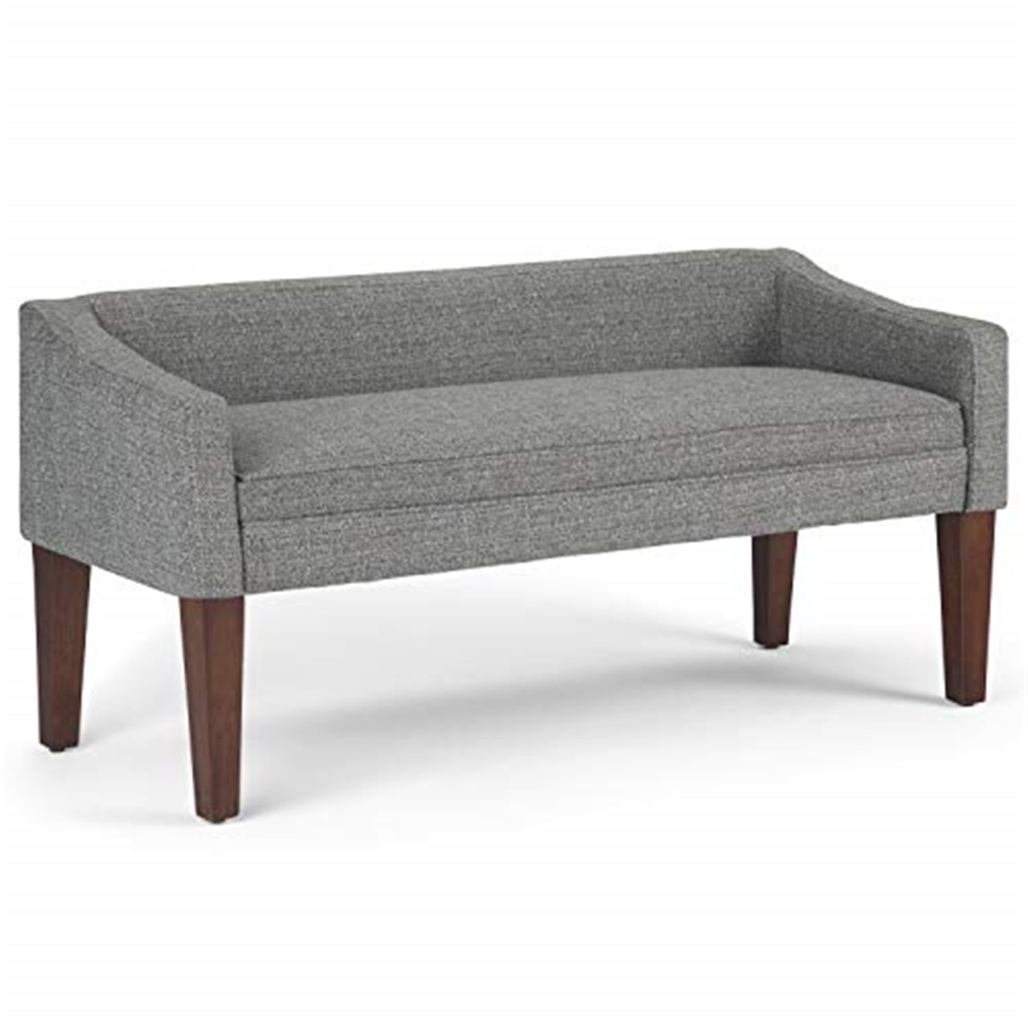 Pebble Grey Upholstered Bedroom Bench with Low Back and Swooped Arms