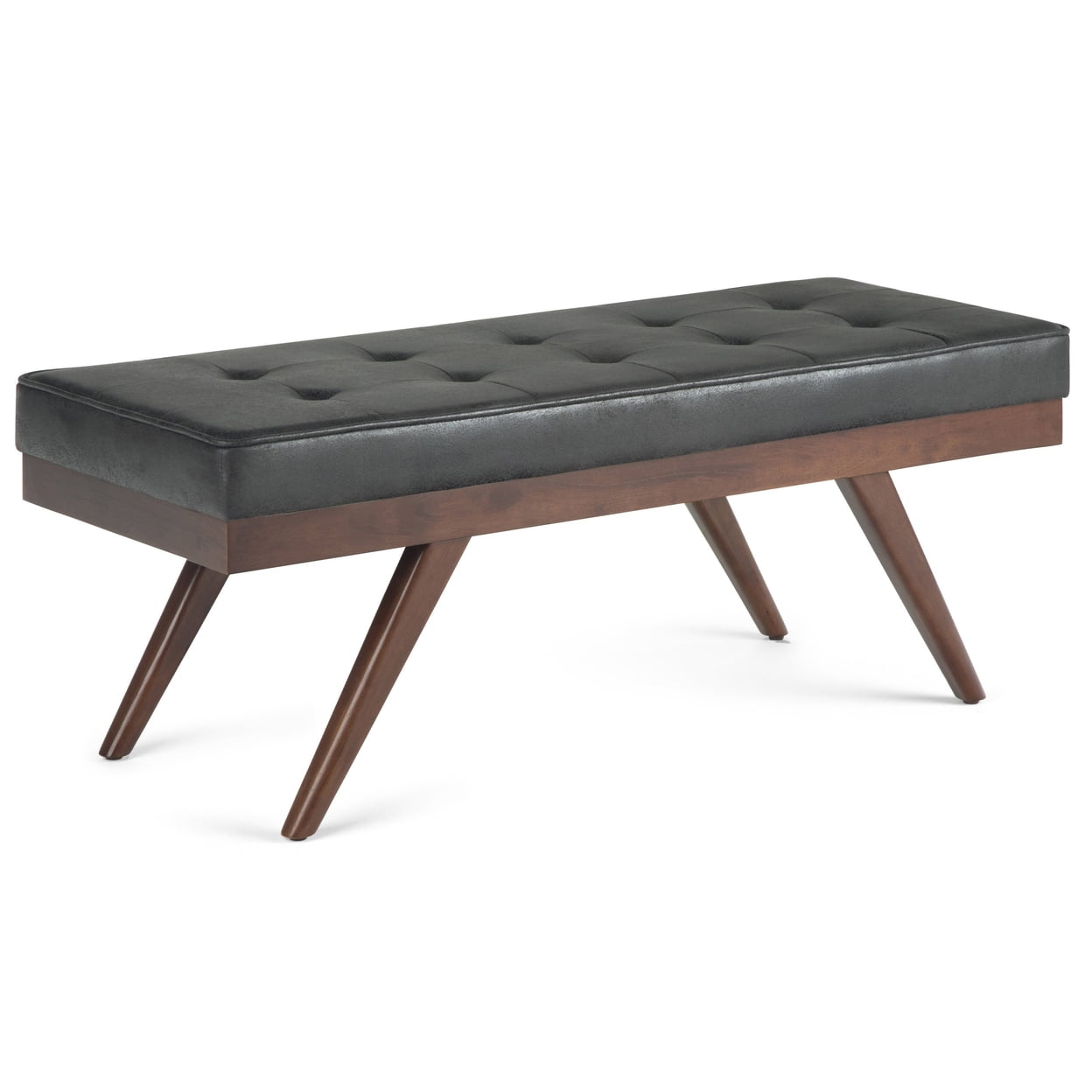 Pierce 48" Distressed Black Faux Leather Tufted Ottoman Bench