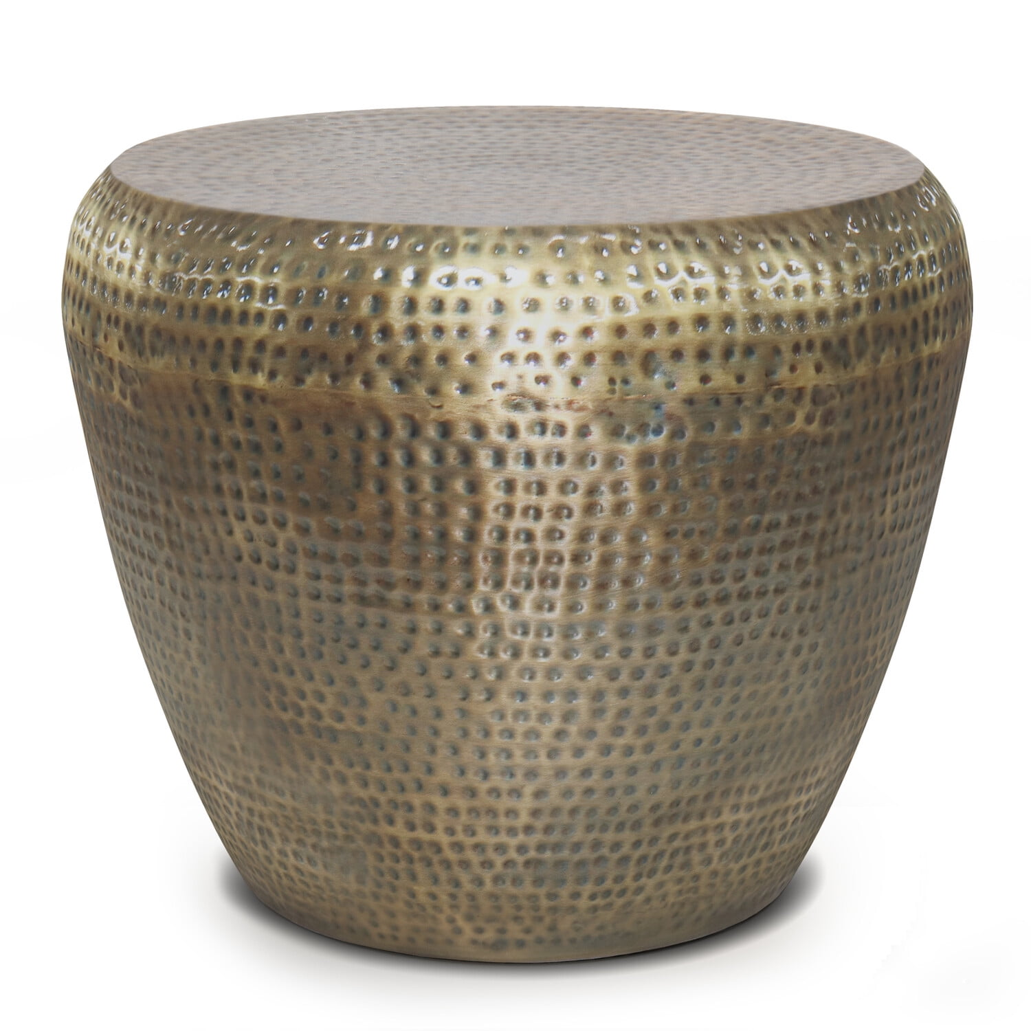 Preston 22" Antique Gold Hand-Hammered Metal Drum Side Table