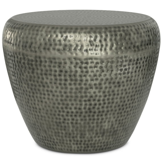 Simpli Home Preston Modern Industrial 22 inch Wide Metal Metal Side Table in Antique Silver , Fully Assembled