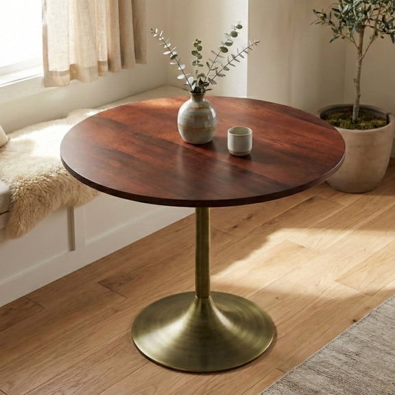 Simpli Home Radford 36 inch Wide Solid Mango Wood Round Dining Table, Burnt Umber
