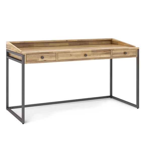 Simpli Home Ralston 60 inch Wide Solid Acacia Wood Modern Industrial Desk in Distressed Golden Wheat