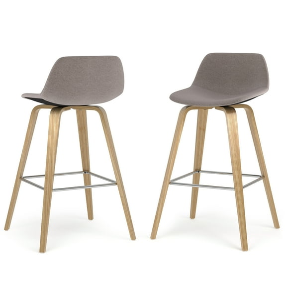 Simpli Home Randolph Mid Century Modern 28 inch Bentwood Counter/ Bar Height Stool (Set of 2) with Light Wood in Mocha Polyester linen
