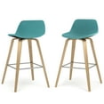 thumbnail image 1 of Simpli Home Randolph Mid Century Modern 28 inch Bentwood Counter/ Bar Height Stool (Set of 2) with Light Wood in Aqua Blue Polyester linen fabric, 1 of 11