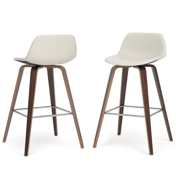 Simpli Home Randolph 28 inch Seat Height Mid Century Modern Bentwood Counter/Bar Height Stool in Cream PU Leather (Set of 2)
