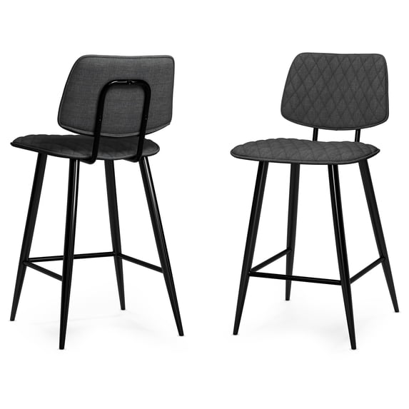 Simpli Home Raya Contemporary 16 inch Counter Height Stool (Set of 2) in Charcoal Polyester linen fabric