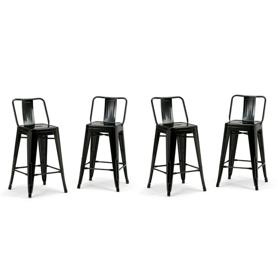 Simpli Home Rayne Industrial Metal 24 inch Metal Counter Height Stool (Set of 4) in Black