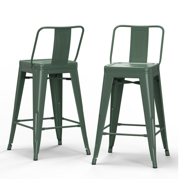 Simpli Home Rayne Industrial Metal 24 inch Metal Counter Height Stool (Set of 2) in Deep Sage Green